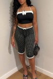 White Casual Polka Dot Bow Bow Decor Sleeveless Two Pieces