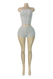 Grey Casual Stripe Strapless Sleeveless Two Pieces