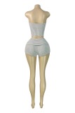 Grey Casual Stripe Strapless Sleeveless Two Pieces