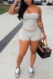 Grey Casual Stripe Strapless Sleeveless Two Pieces