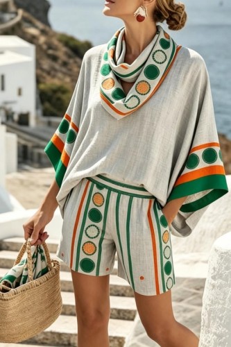 Green Polka Dot V Neck Half Sleeve Two Pieces