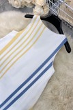 White Casual Stripe V Neck A Line Dresses