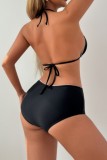 Black Casual Solid Color Swimwears