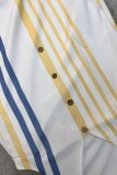 White Casual Stripe V Neck A Line Dresses