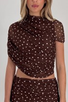 Brown Casual Polka Dot Tops