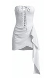 White Sexy Solid Color Strap Design Dresses