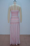Striped Print Backless Spaghetti Strap Waist Skirt Dresses
