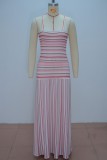 Striped Print Backless Spaghetti Strap Waist Skirt Dresses