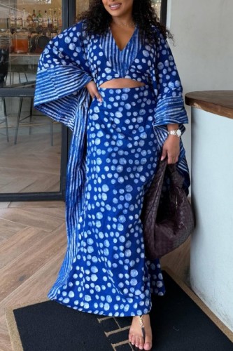 Blue Casual Vacation V Neck A Line Dresses