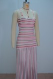 Striped Print Backless Spaghetti Strap Waist Skirt Dresses