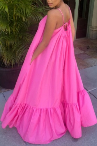Pink Sexy Casual Solid Backless Spaghetti Strap Loose Sling Dress