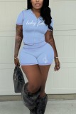 Pink Sexy Casual Sportswear Y2k Zipper Cardigan Contrast Zipper Collar Short Sleeve Two Pieces