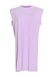 Purple Casual Solid Color O Neck Vest Dresses