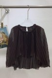 Blue Irregular Pleated Irregular Hem O Neck Tops