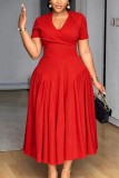 Black Plus Size Formal Solid Color V Neck A Line Plus Size Dresses
