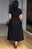 Black Plus Size Formal Solid Color V Neck A Line Plus Size Dresses