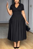 Black Plus Size Formal Solid Color V Neck A Line Plus Size Dresses