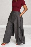 Grey Casual Solid Color Loose High Waist Solid Color Bottoms