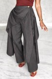 Grey Casual Solid Color Loose High Waist Solid Color Bottoms