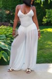 White Sexy Street Solid Color Basic Halter Regular Jumpsuits