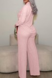 Milky White Casual Daily Solid Color Turndown Collar Long Sleeve Two Pieces