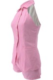 Grey Business Wear Street Daily Solid Color Two Lapel Sleeveless Two Pieces