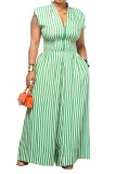 Red Casual Street Daily Stripe V Neck Regular Jumpsuits