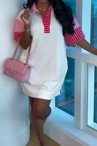 Rose Red Casual Street Daily Patchwork POLO collar A Line Dresses