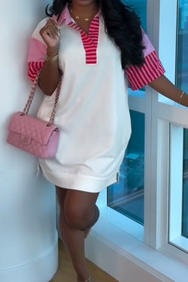 Rose Red Casual Street Daily Patchwork POLO collar A Line Dresses