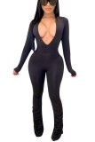 Black Sexy Daily Party Solid Color V Neck Skinny Jumpsuits