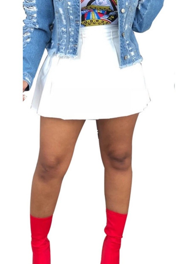 White Casual Daily Solid Color Pleated High Waist Type A Solid Color Bottoms