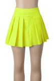 Cyan Casual Daily Solid Color Pleated High Waist Type A Solid Color Bottoms