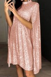 Rose Gold Casual Party Homecoming Y2k Solid Color Mandarin Collar A Line Dresses