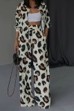 Black Sexy Casual Daily Leopard Print Leopard Cardigan Collar Long Sleeve Two Pieces