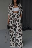 Black Sexy Casual Daily Leopard Print Leopard Cardigan Collar Long Sleeve Two Pieces