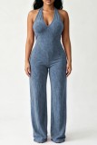 Orange Sexy Casual Street Sportswear Y2k Solid Color Hollow Out Backless Halter Loose Jumpsuits