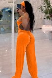 Orange Sexy Casual Street Sportswear Y2k Solid Color Hollow Out Backless Halter Loose Jumpsuits