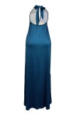 Blue Sexy Daily Bohemian Vacation Flowers Backless Halter Backless Dress Dresses