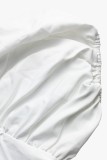 White Casual Daily Y2k Solid Color Solid Color Shirt Collar A Line Dresses