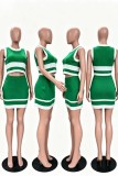 Orange Casual Street Daily Office lady Patchwork Contrast O Neck Sleeveless Two Pieces
