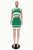 Orange Casual Street Daily Office lady Patchwork Contrast O Neck Sleeveless Two Pieces