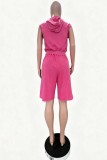 Black Sexy Casual Y2k Solid Color Capris Hooded Short Sleeve Two Pieces