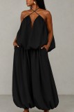 Apricot Casual Street Daily Solid Color Backless Spaghetti Strap Two Pieces