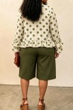 Brown Casual Daily Office lady Polka Dot Flounce Belted V Neck Long Sleeve Two Pieces