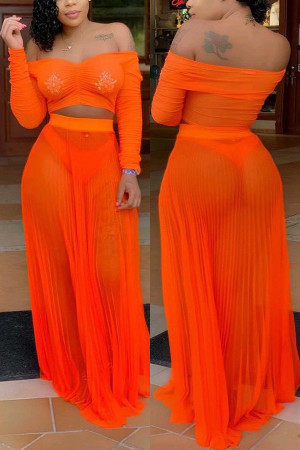Pleated Perspective Sexy Orange Two-piece set