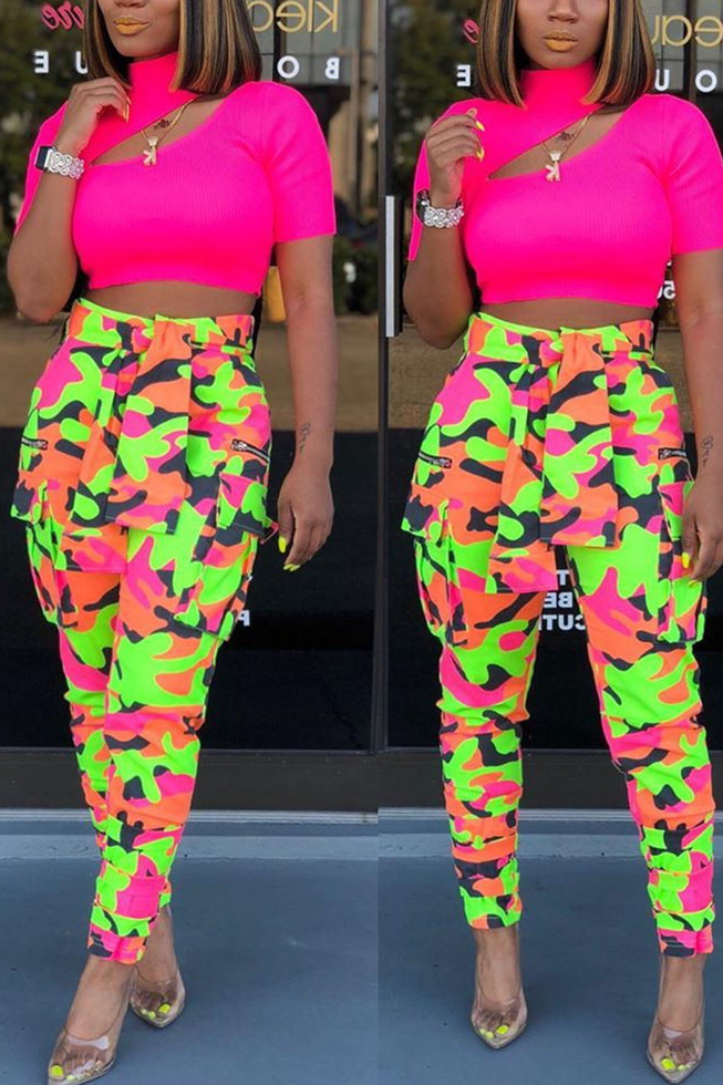 US$ 10.59 - Fashion Casual Printed Neon Color Pants - www ...