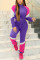 Fashion Casual Geometric Patchwork Purple Two Pieces Tracksuit