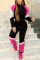 Fashion Casual Geometric Patchwork Black Two Pieces Tracksuit