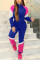 Fashion Casual Geometric Patchwork Blue Two Pieces Tracksuit