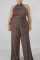 Fashion Plus Size Printed Brown Sleeveless Jumpsuit